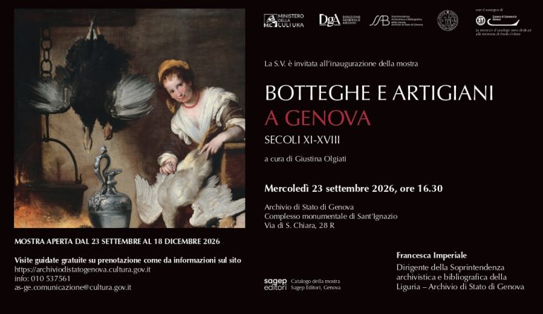 “Botteghe e artigiani” – Inaugurazione della mostra. Archivio di Stato di Genova, 23 settembre 2026